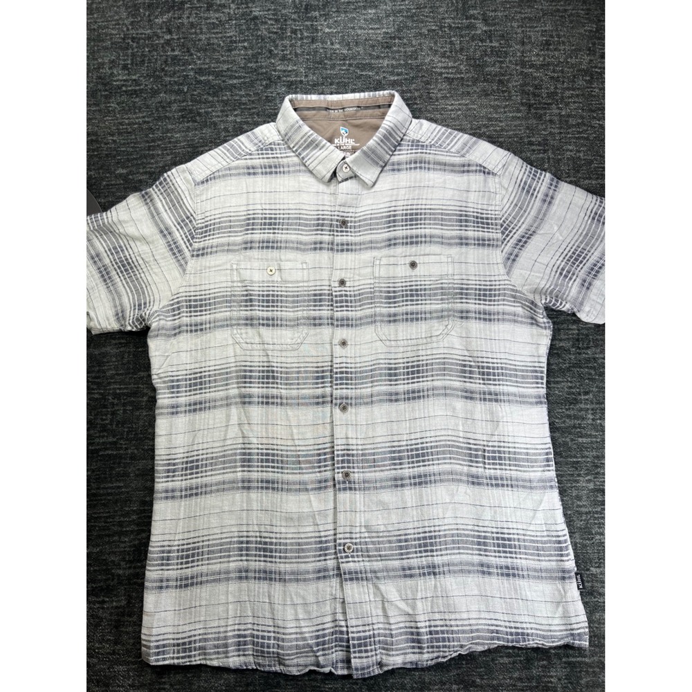 Kuhl Button Down Shirt Mens Large Grey Striped Short Sleeve Hiking Outdoor